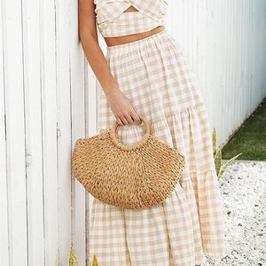 Checkered Maxi Skirt in Cream and White